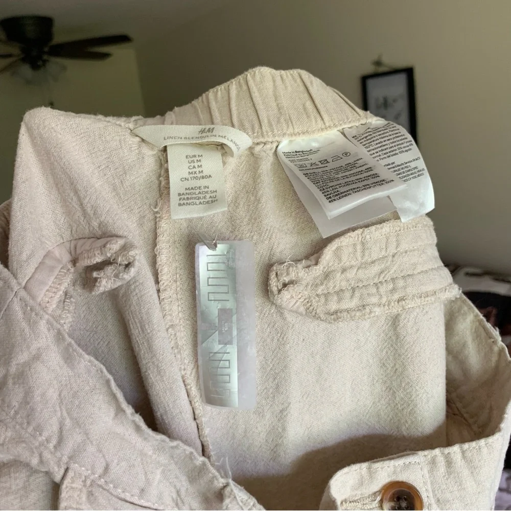 H&M Wide Leg Linen Pants Cream Medium